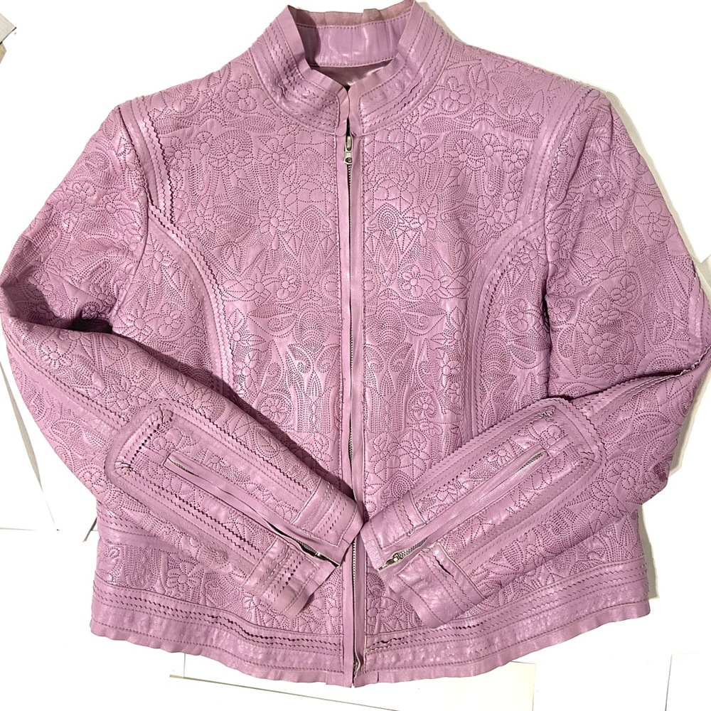 PETER NYGARD SOFT QUILTED LEATHER JACKET BLUSH COMBO LARGE